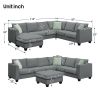 112*87" Sectional Sofa Couches Living Room Sets, 7 Seats Modular Sectional Sofa with Ottoman, L Shape Fabric Sofa Corner Couch Set with 3 Pillows