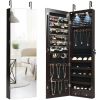 Wall and Door Mounted Mirrored Jewelry Cabinet with Lights