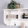 Entryway Wall Mounted Coat Rack with 4 Dual Hooks Living Room Wooden Storage Shelf